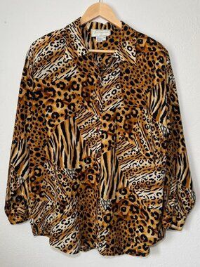 SPENSER JEREMY Vintage Silk Animal Print Leopard Blouse Size Medium